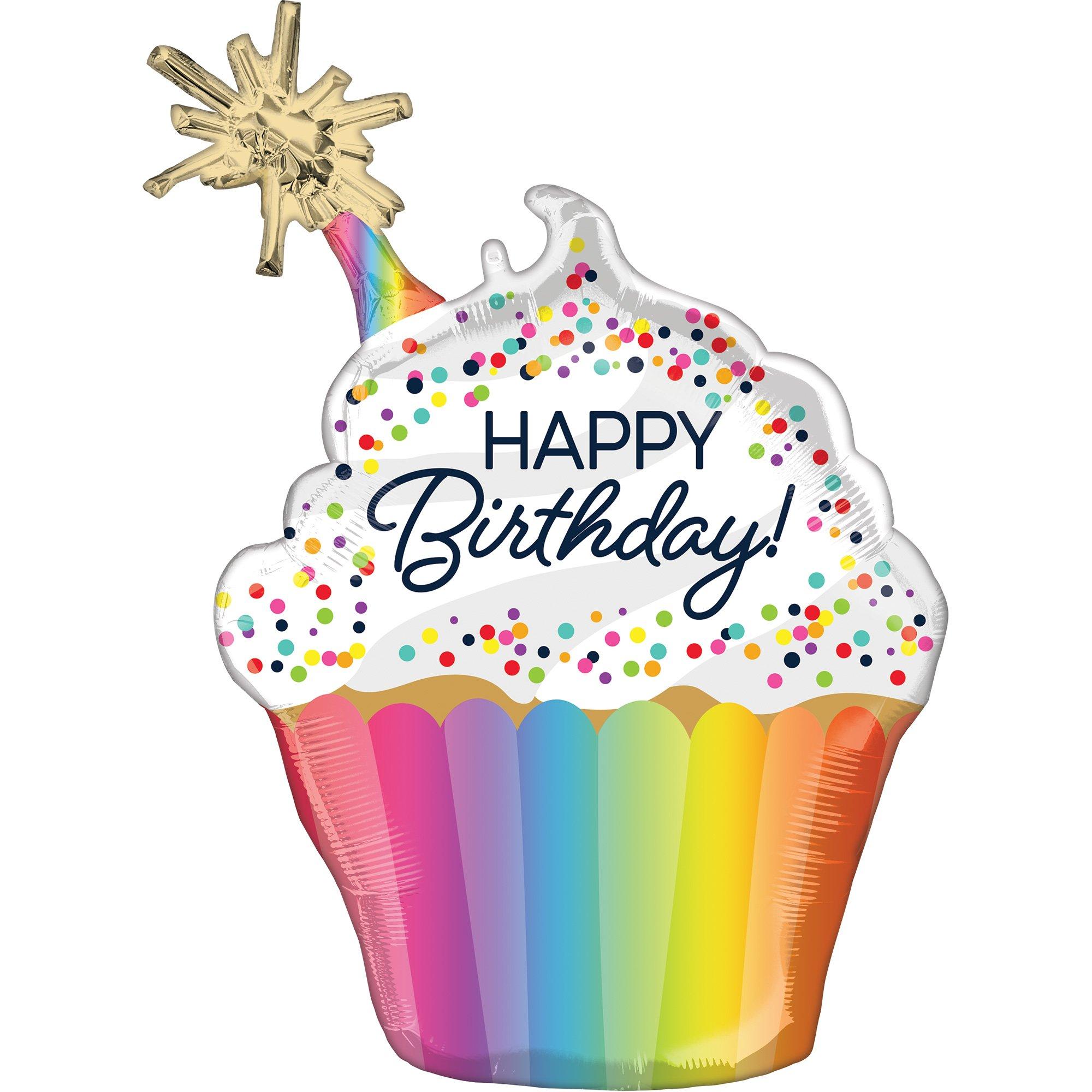 Confetti Sprinkle Happy Birthday Cupcake-Shaped Foil Balloon, 21in x 31in