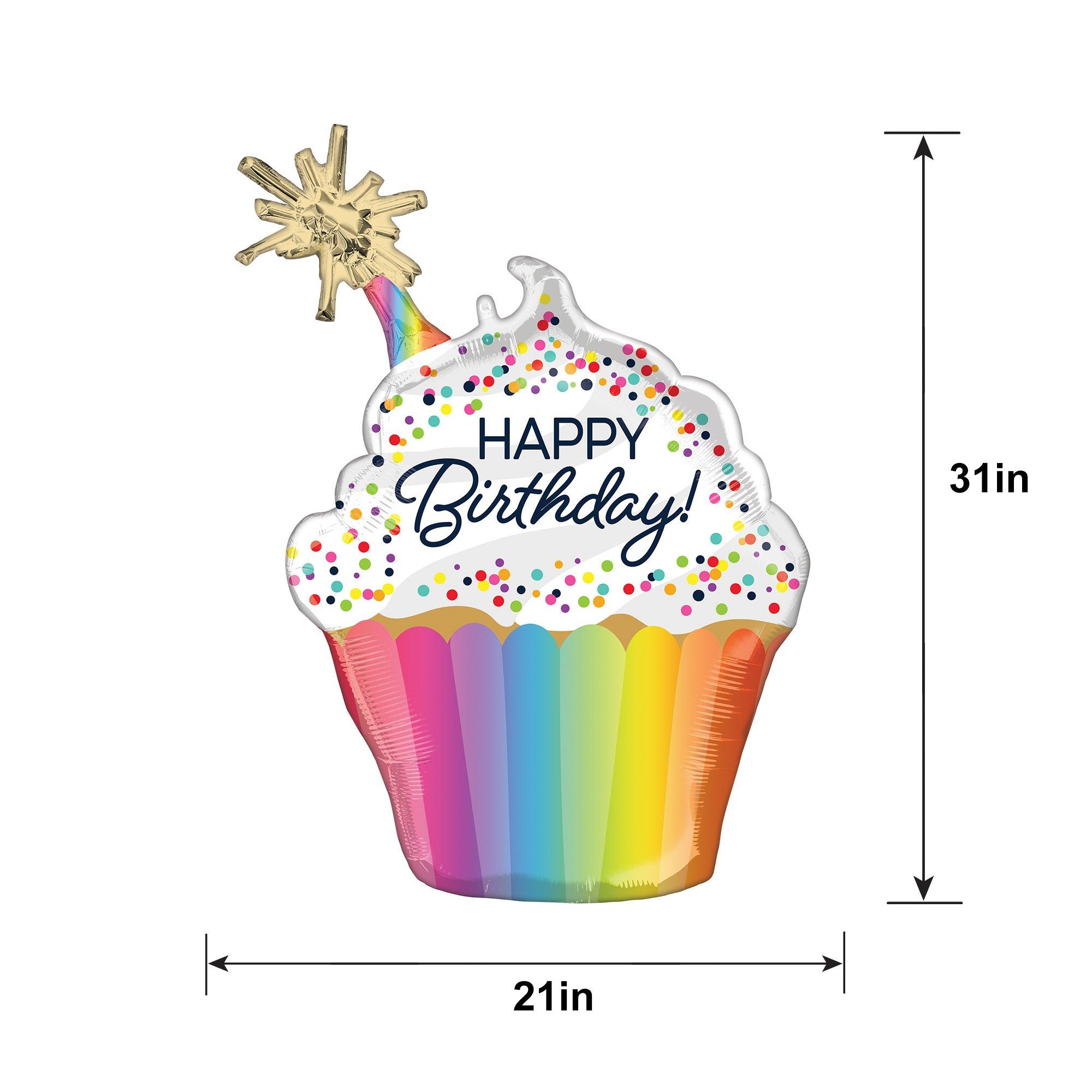 Confetti Sprinkle Happy Birthday Cupcake-Shaped Foil Balloon, 21in x 31in