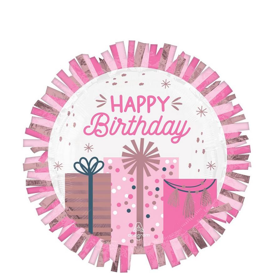 Pastel Pink Happy Birthday Presents Foil Balloon, 24in