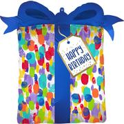 Satin Painterly Dots Happy Birthday Present-Shaped Foil Balloon, 25in x 27in