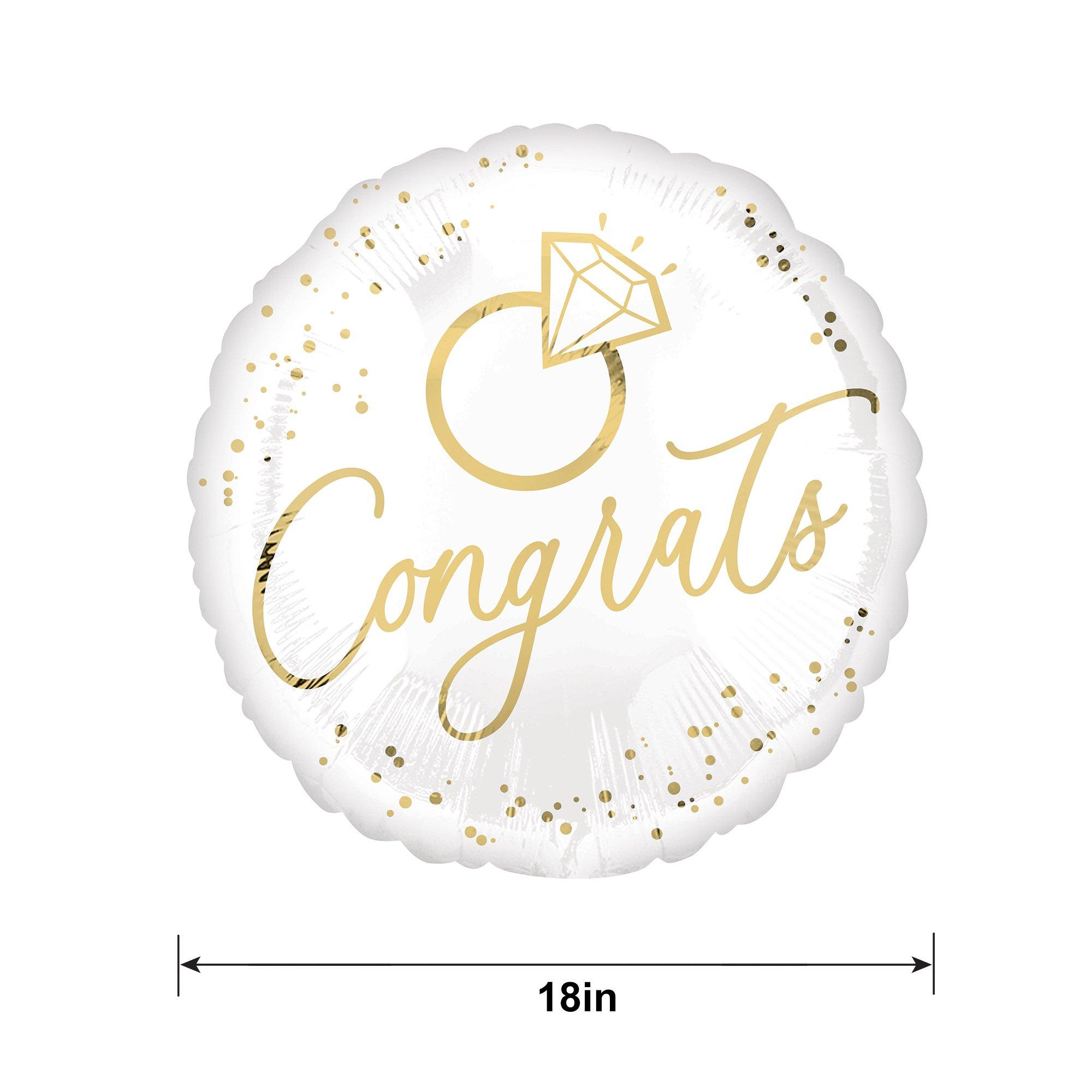 White & Gold Congrats Wedding Foil Balloon, 18in