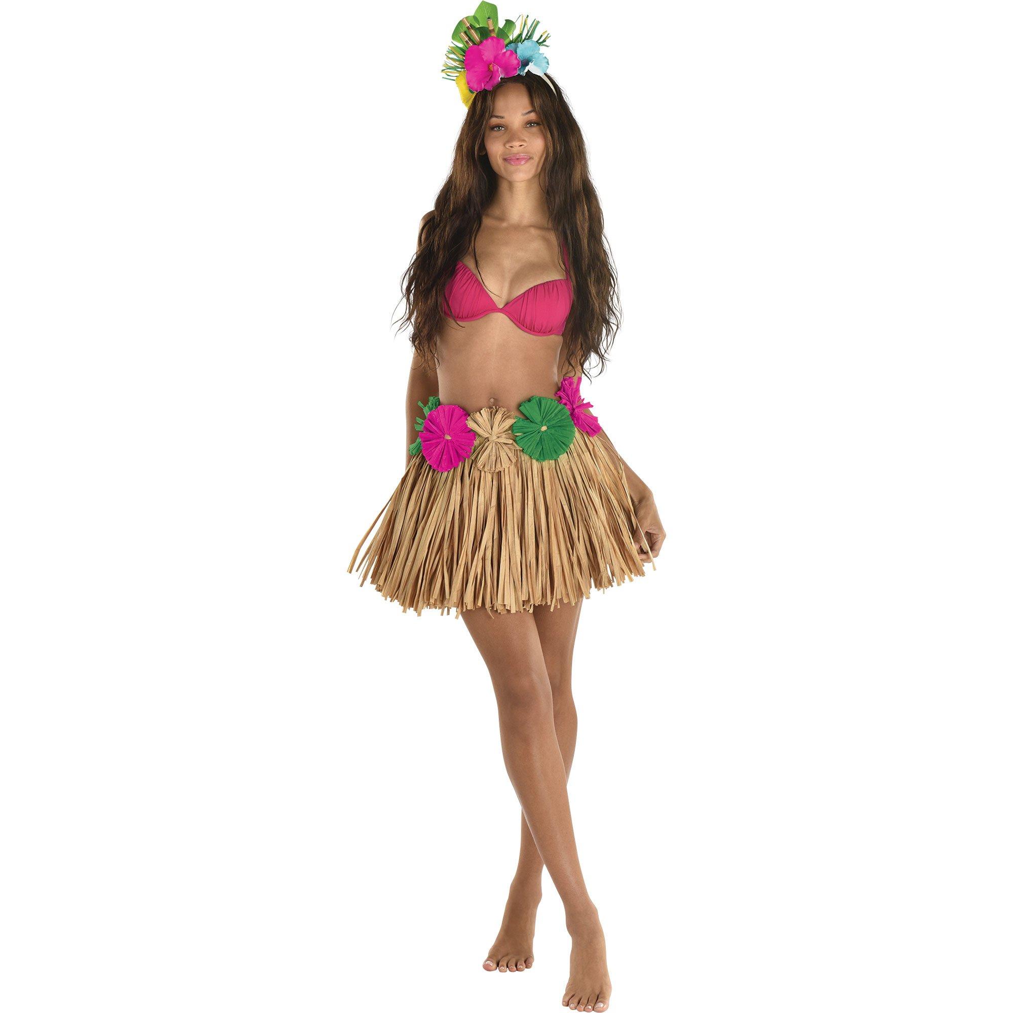 Adult Tutu Grass Skirt with Raffia Flowers