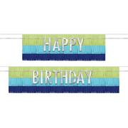 Blue & Green Happy Birthday Fringe Banner Set, 4pc - Modern Birthday