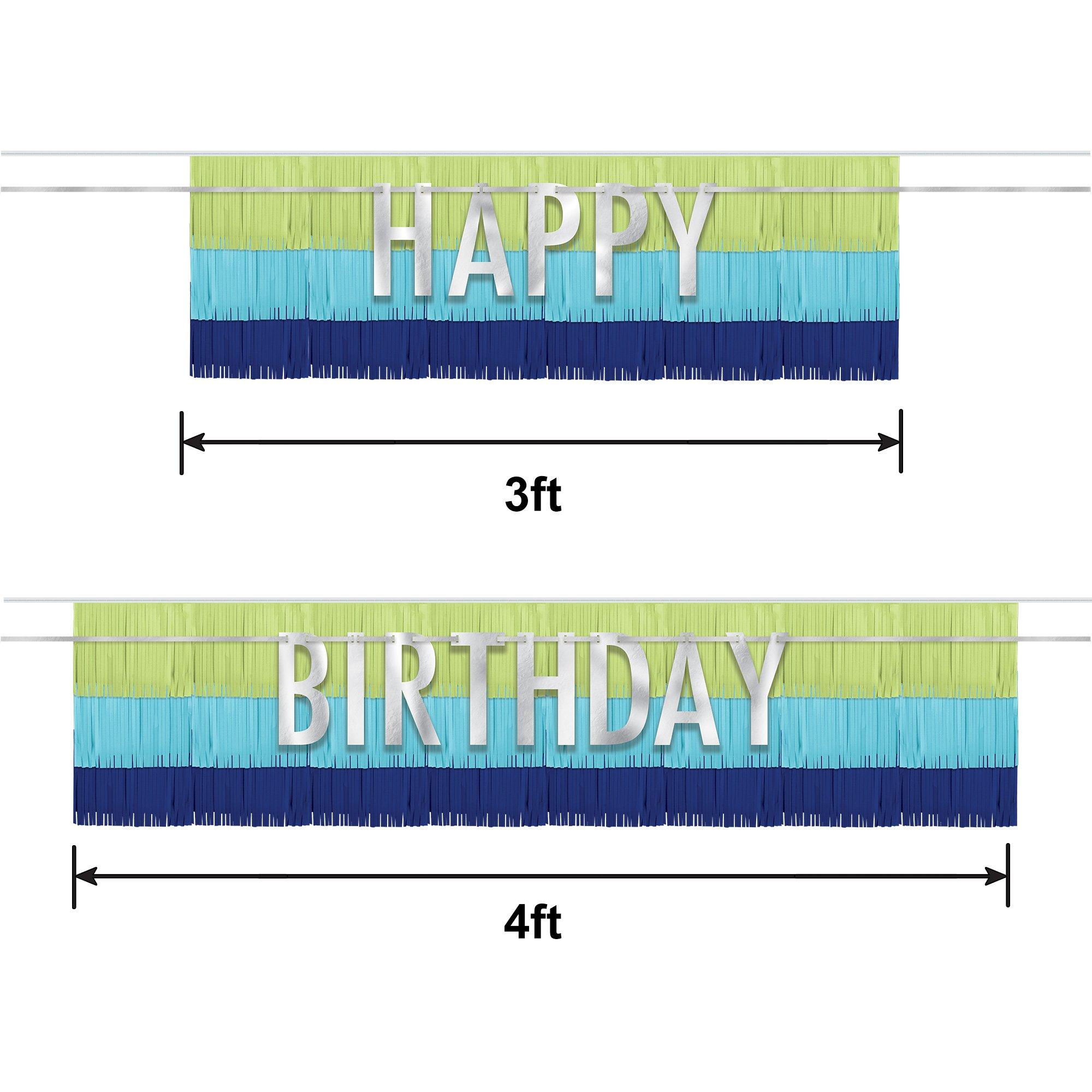 Blue & Green Happy Birthday Fringe Banner Set, 4pc - Modern Birthday