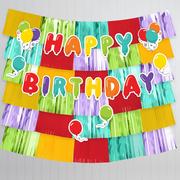 Balloon Birthday Celebration Fringe Banner Backdrop with Cutouts, 6.6ft