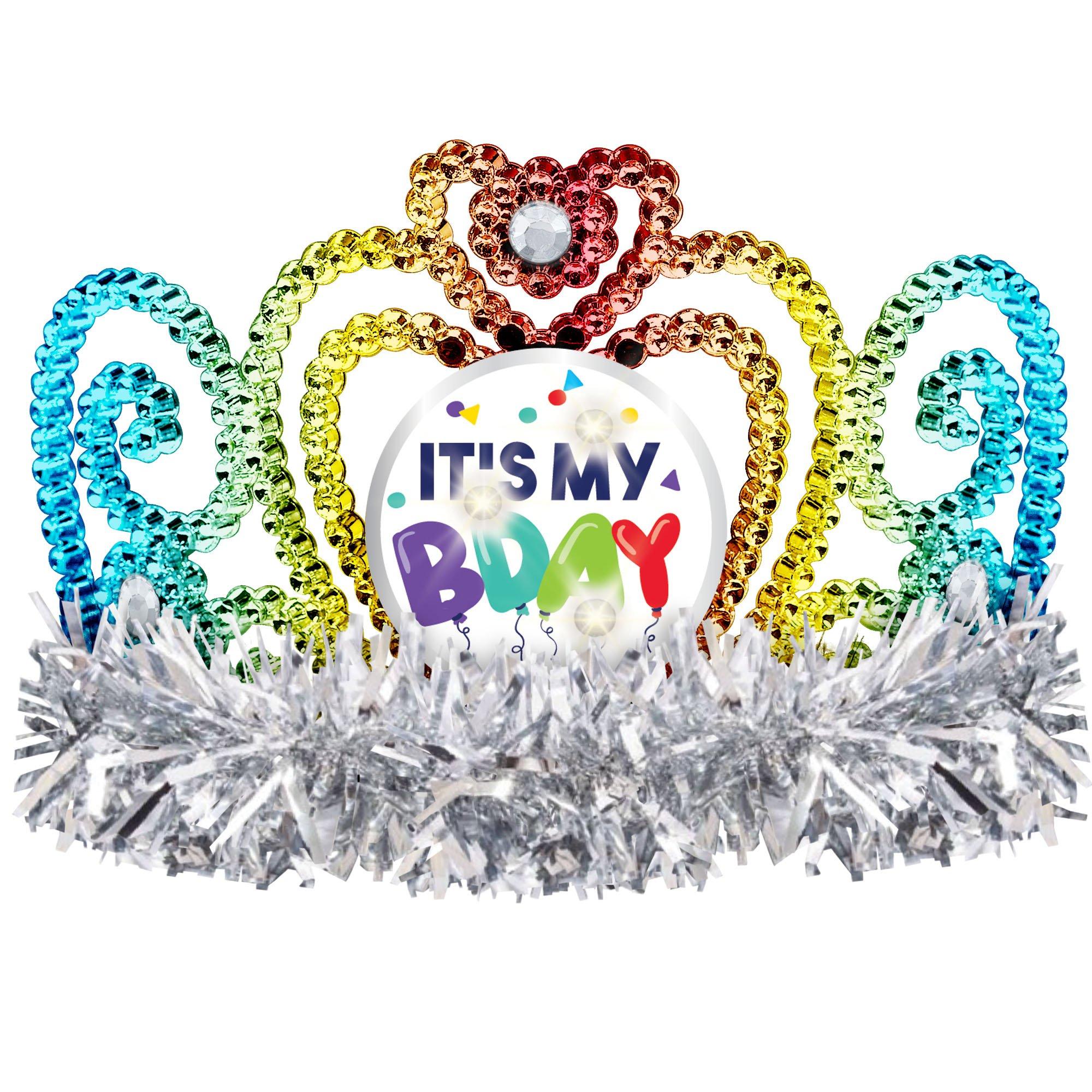 Light-Up Balloon Birthday Celebration Tinsel Tiara, 4in