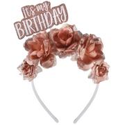 Metallic Blush Birthday Fabric & Plastic Headband, 4in x 8.5in