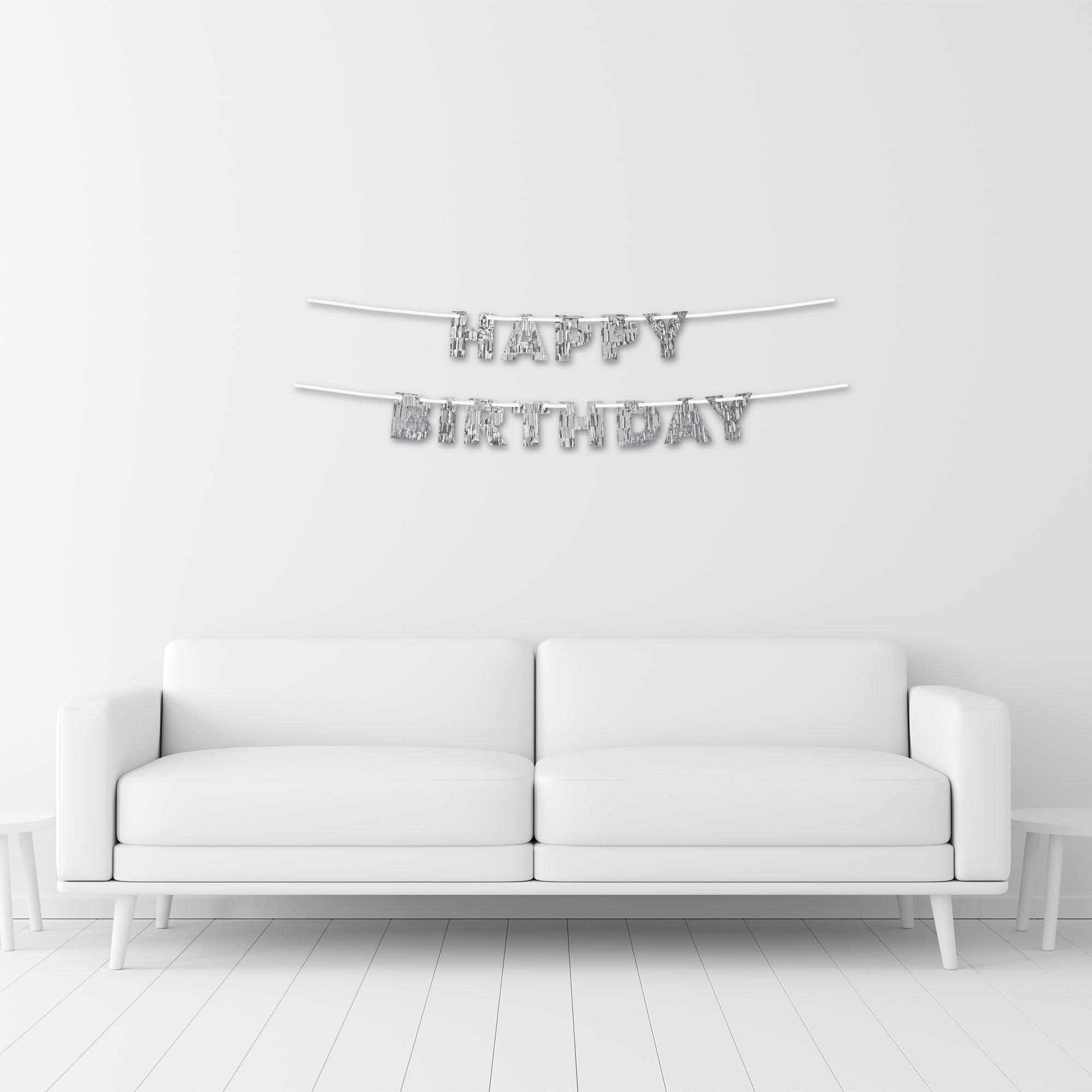 Silver Fringe Happy Birthday Banner, 7.8ft, 2ct - Sparkling Celebration