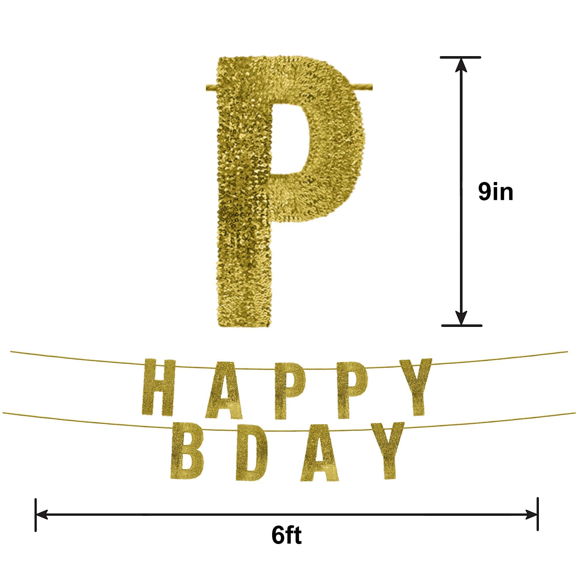 Gold Sequin Happy Bday Banner, 6ft, 2ct - Sparkling Celebration