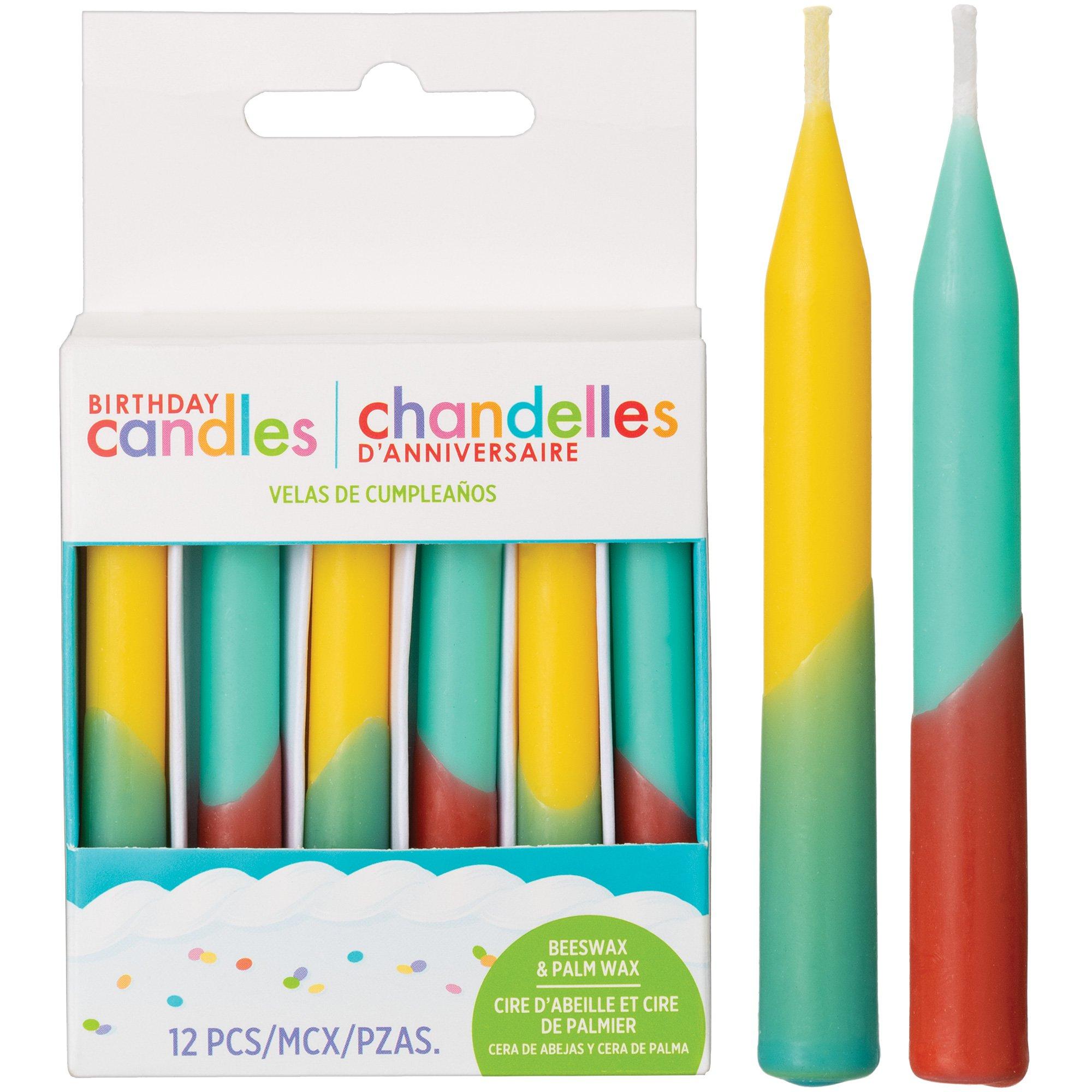 Mint & Yellow Dipped Beeswax & Palm Wax Birthday Candles, 3.25in, 12ct