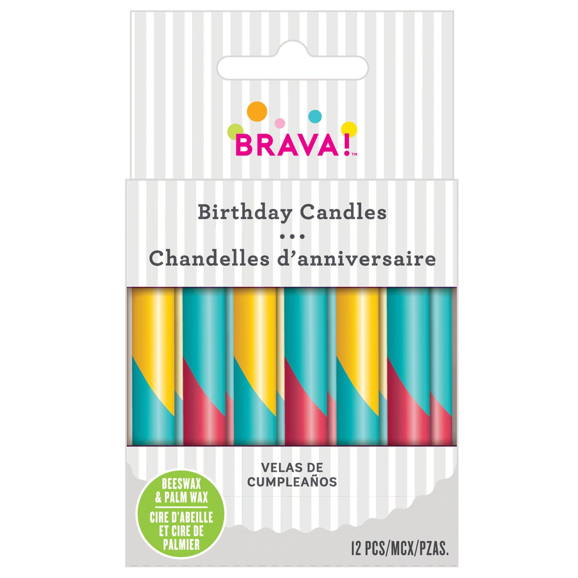 Mint & Yellow Dipped Beeswax & Palm Wax Birthday Candles, 3.25in, 12ct