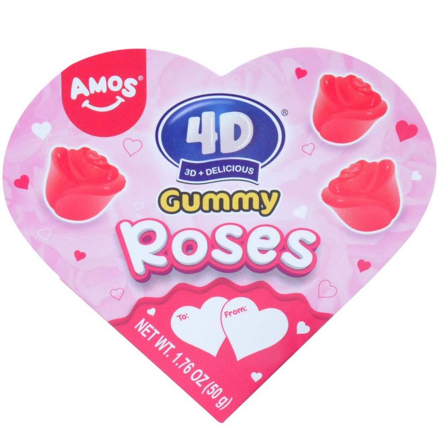 Amos 4D Gummy Roses Valentine's Day Heart-Shaped Gift Box, 1.76oz, 12pc - Strawberry