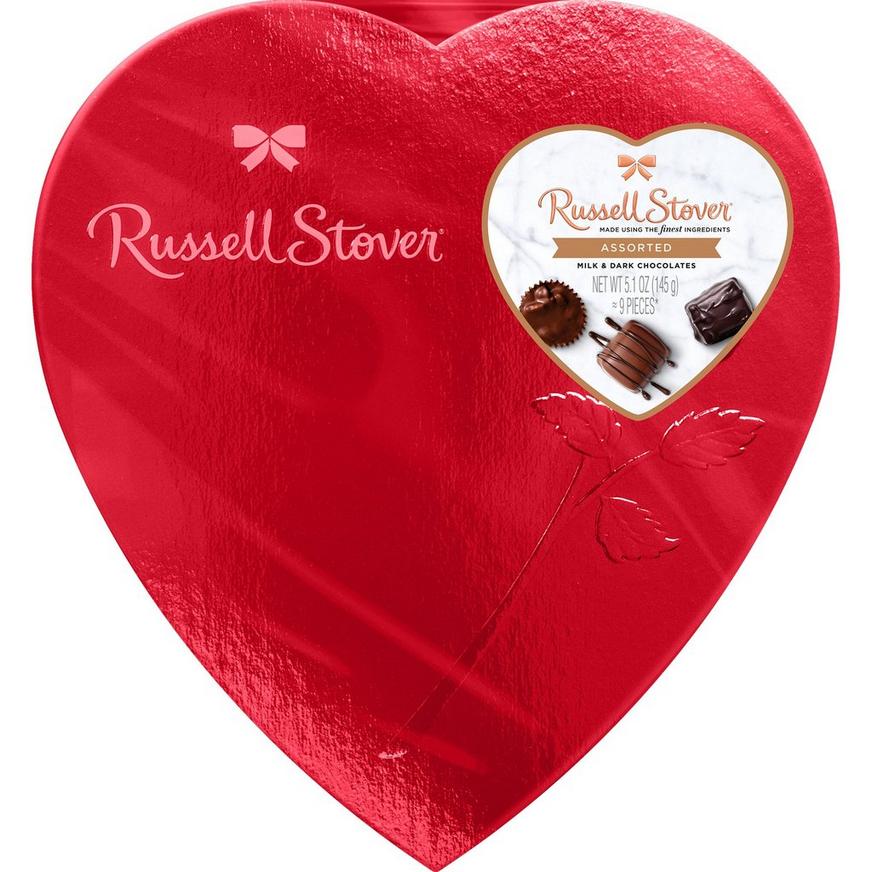 Russell Stover Rose Heart-Shaped Gift Box, 5.1oz, 9pc - Assorted Chocolates