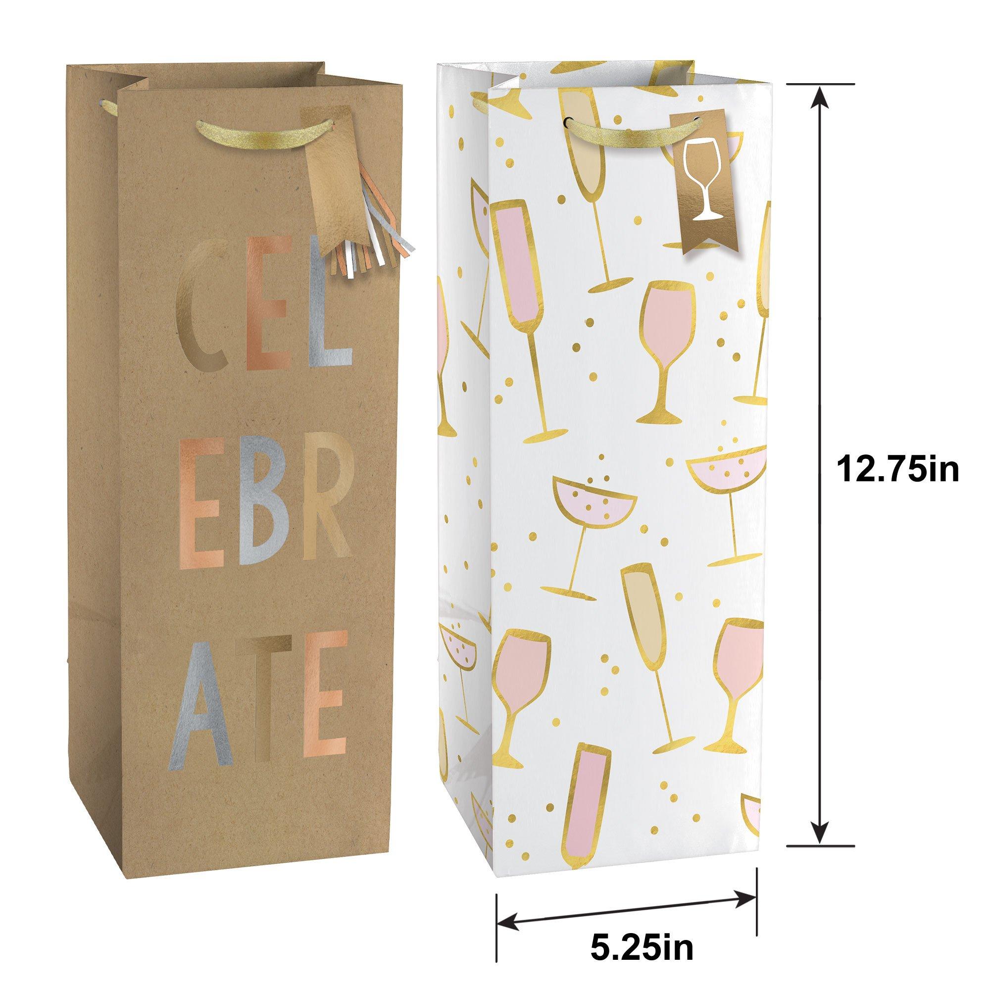 Celebrate Wine Bottle Paper Gift Bags, 2ct