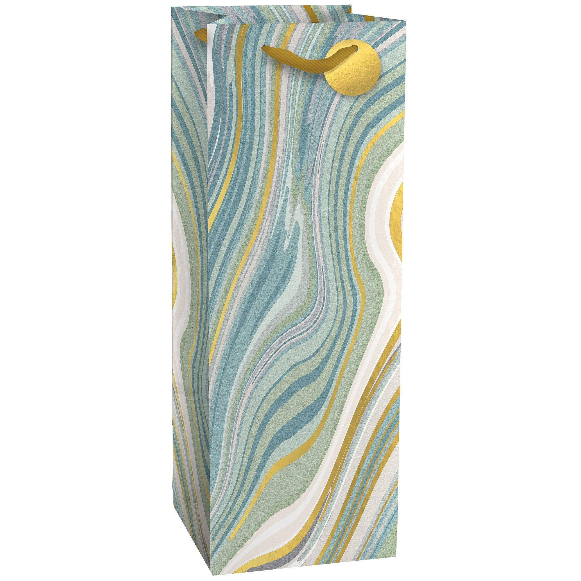 Gold & Green Marble Wine Bottle Paper Gift Bag