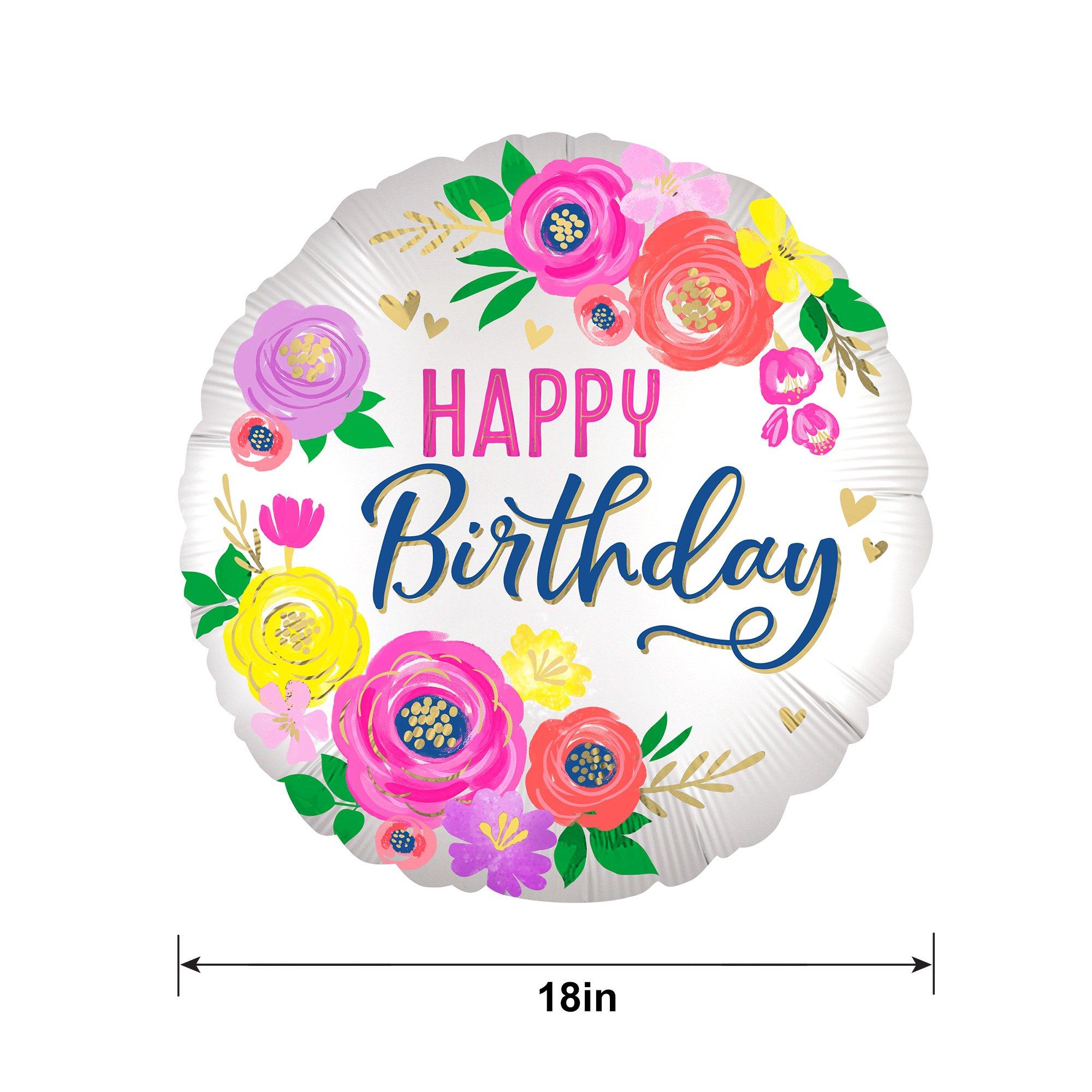 Satin Artful Floral Happy Birthday Foil Balloon, 18in