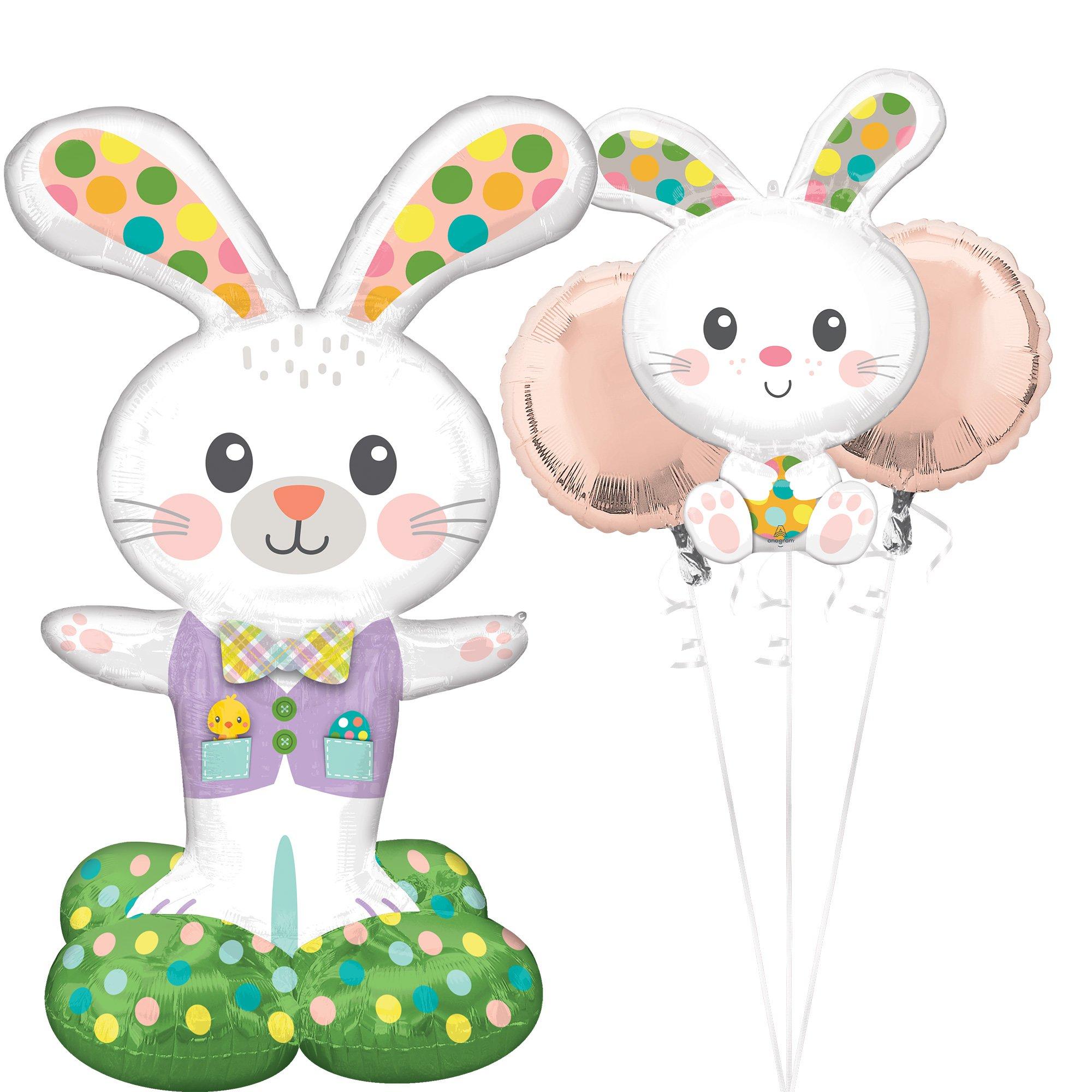 AirLoonz Spotted Easter Bunny & Easter Egg Chicky Balloon Bouquet, 4pc Party City