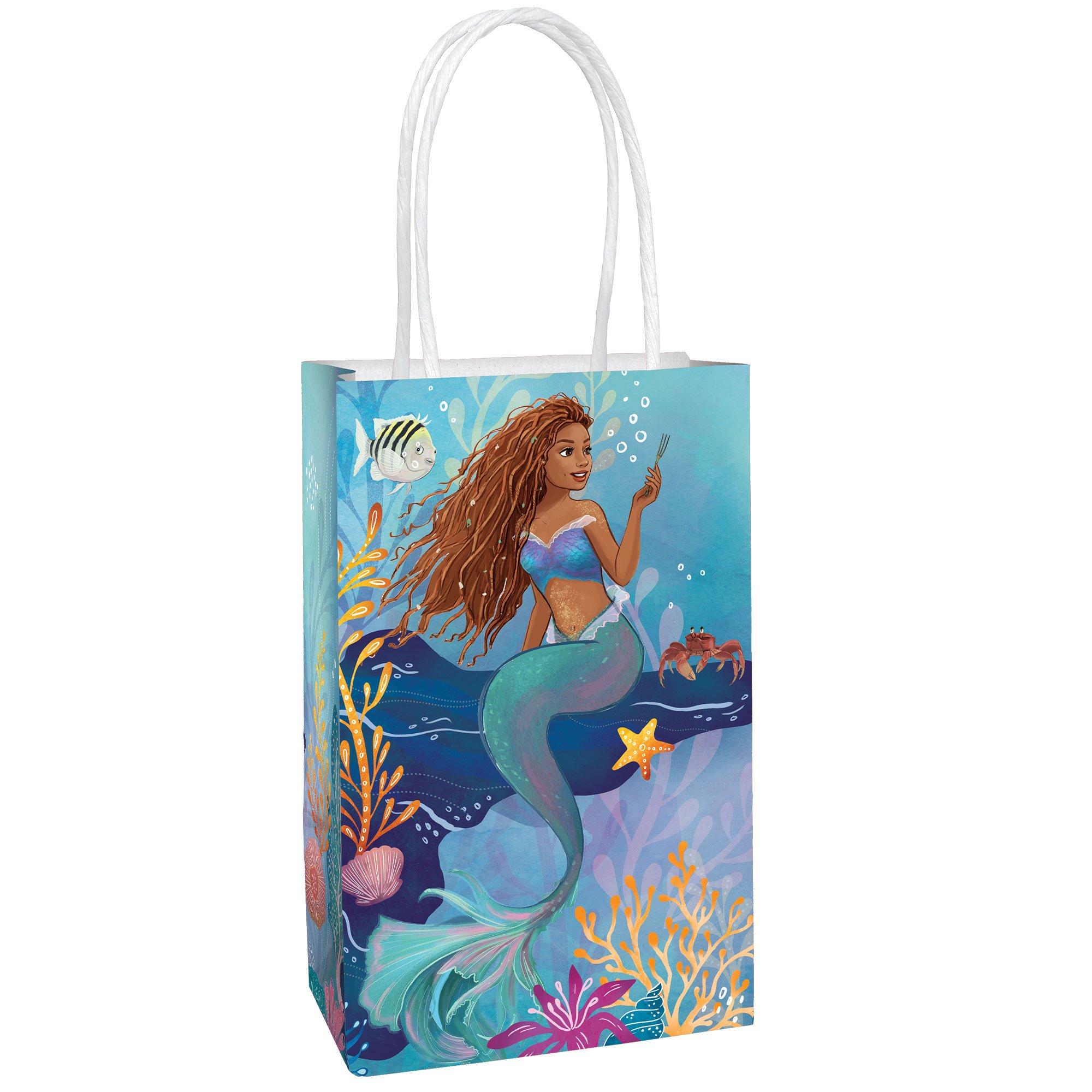CharmedShinny Glittered Little Mermaid Party Candy Bags Kids Birthday Favor  Bags; Aqua; 8 pieces 