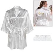 Plus Size Bride Robe & Garter Wedding Day Accessory Kit