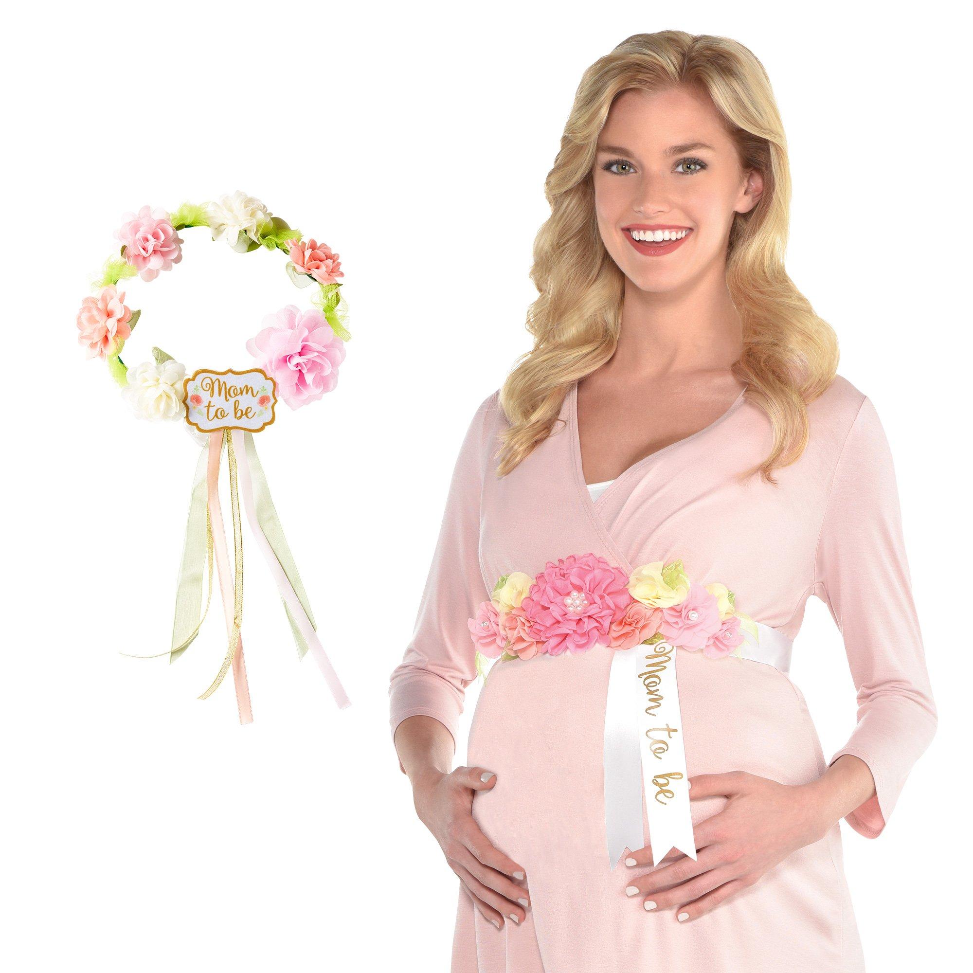 Mom-to-Be Belly Sash & Flower Crown Baby Shower Accessory Kit