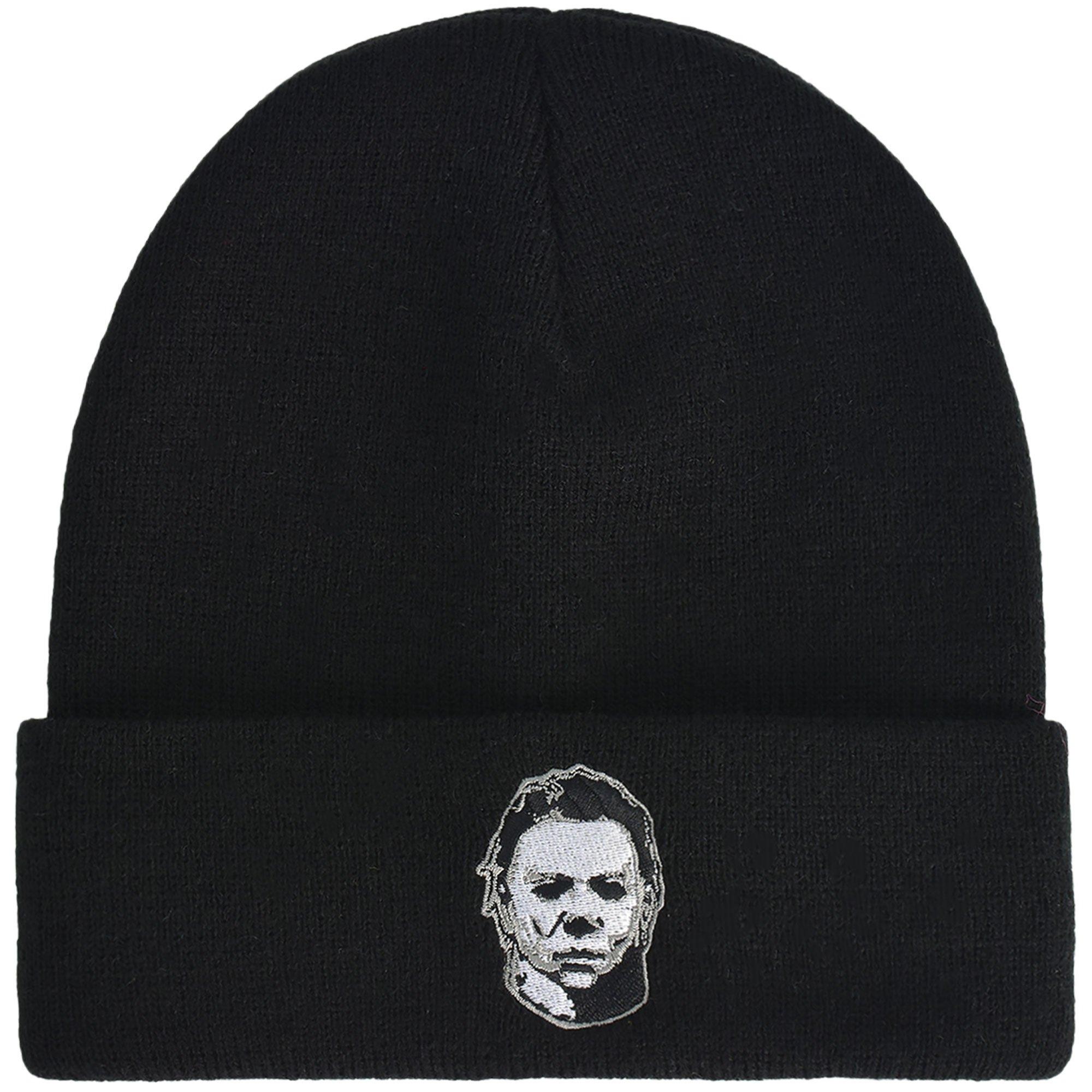 Black Embroidered Michael Myers Mask Acrylic Knit Beanie