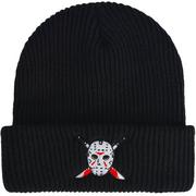 Black Embroidered Jason Voorhees Mask Acrylic Ribbed Beanie - Friday the 13th