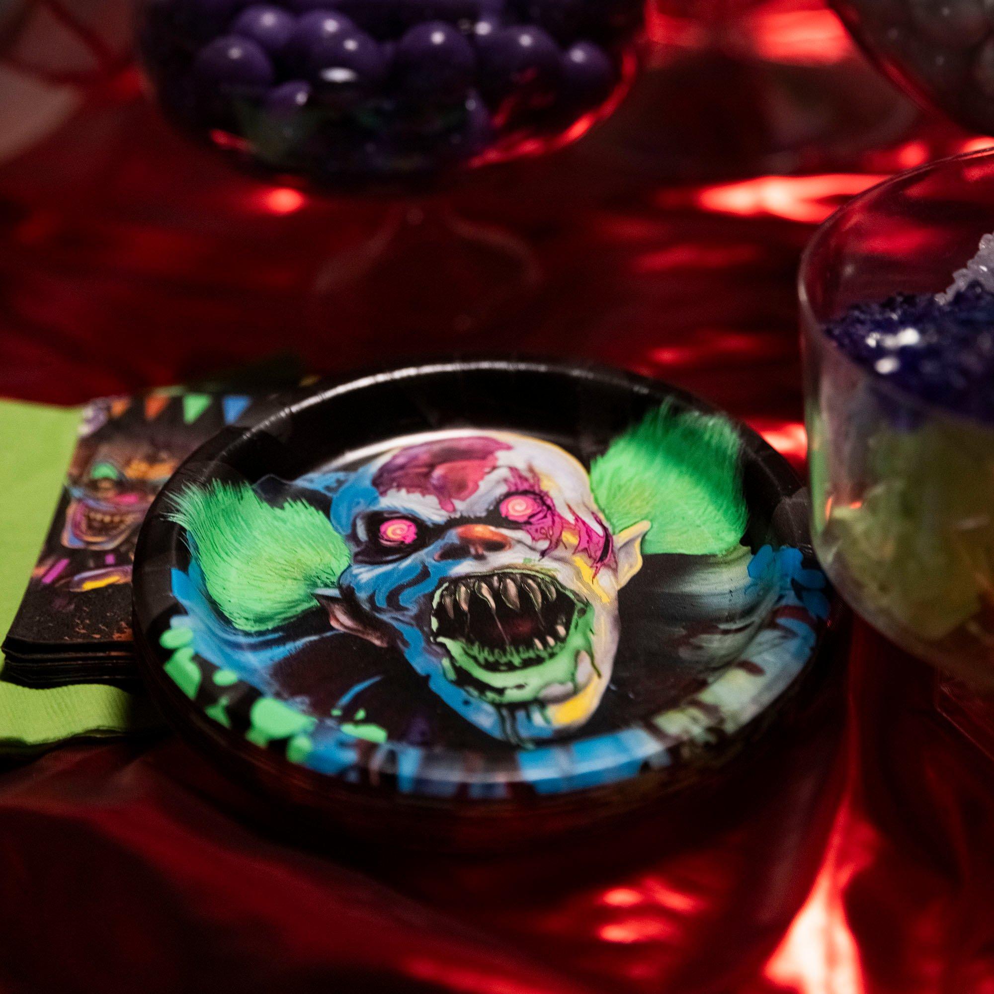 Creepy Carnival Black Light Reactive Paper Dessert Plates, 6.75in, 20ct