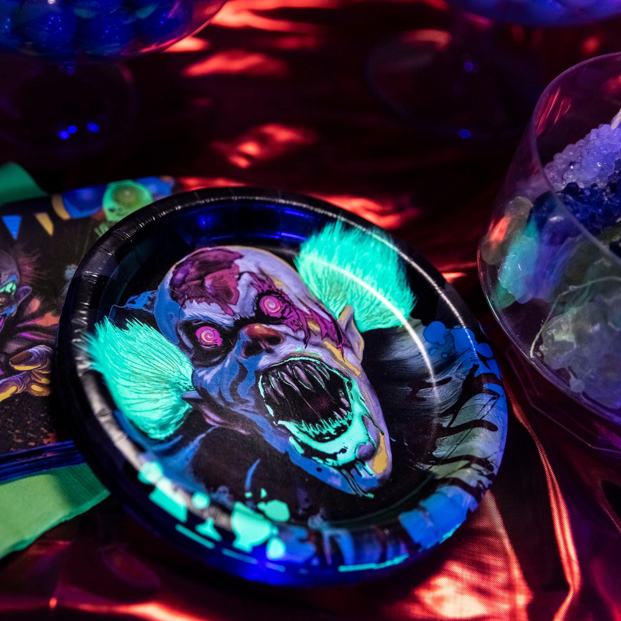 Creepy Carnival Black Light Reactive Paper Dessert Plates, 6.75in, 20ct