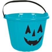 Teal Jack-o'-Lantern Plastic Treat Bucket, 8.8in x 6.8in