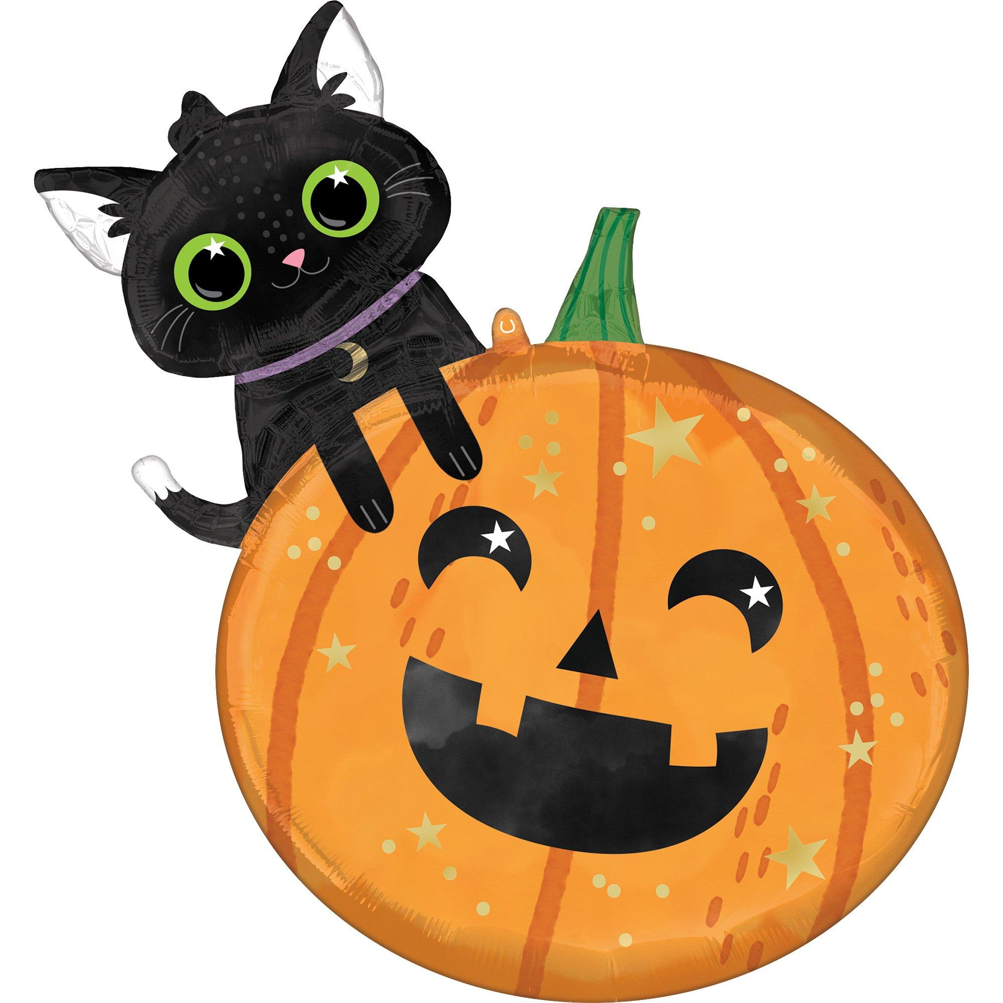 Black Cat & Pumpkin Halloween Foil Balloon, 24in x 29in