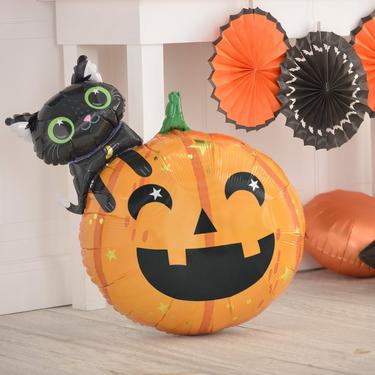 Black Cat & Pumpkin Halloween Foil Balloon, 24in x 29in