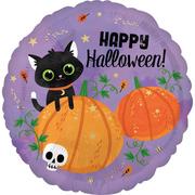 Happy Halloween Black Cat & Pumpkins Foil Balloon, 18in