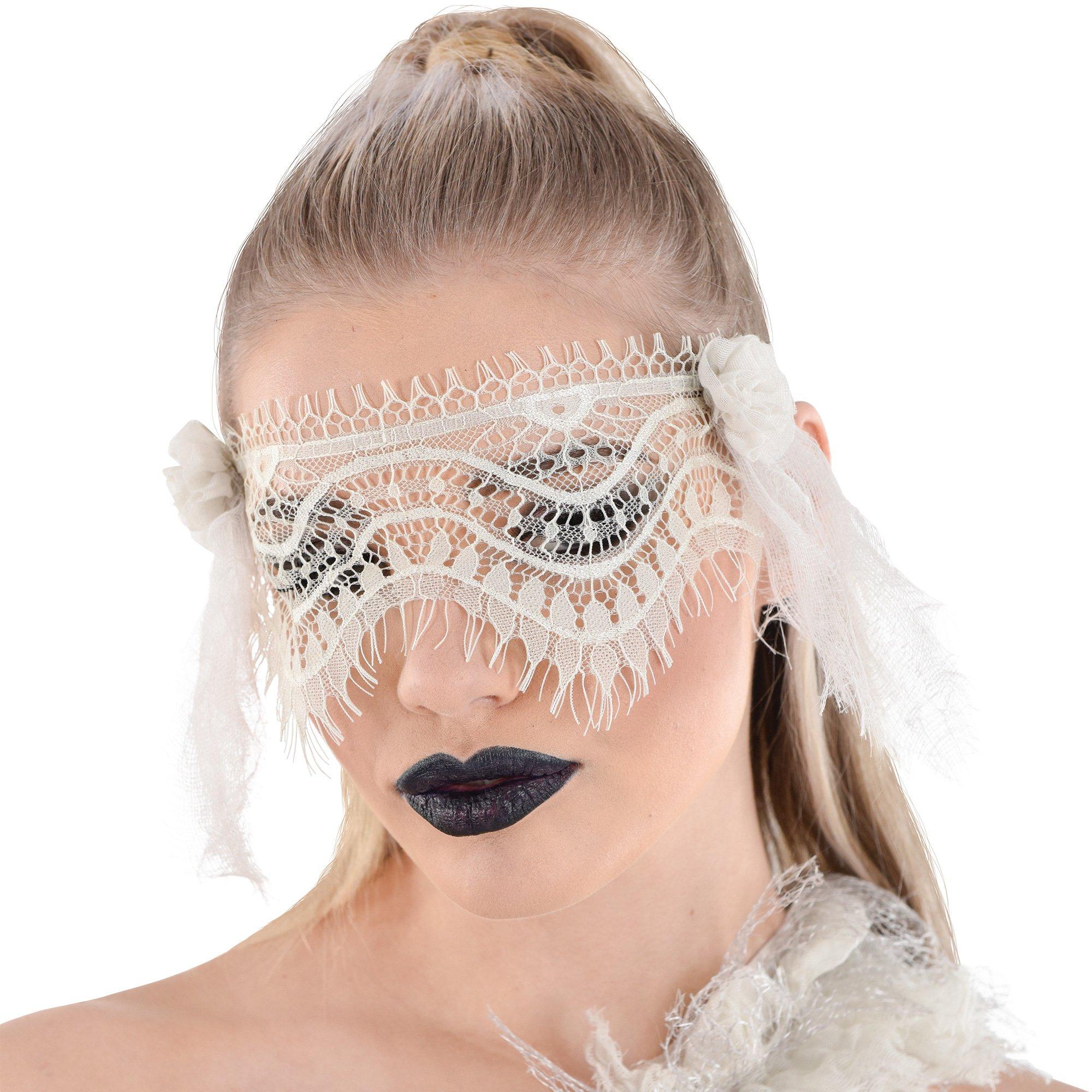 Haunted White Lace Eye Mask | Party City