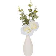 White Roses & Greenery in White Ceramic Vase, 17in
