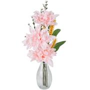 Pink Flowers & Greenery in Clear Glass Vase, 14in