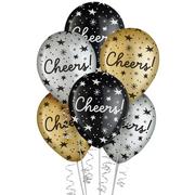 15ct, 11in, Black, Silver & Gold Cheers Latex Balloons
