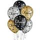 15ct, 11in, Black, Silver & Gold Cheers Latex Balloons