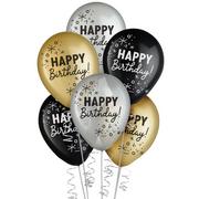 15ct, 11in, Black, Silver & Gold Happy Birthday Latex Balloons