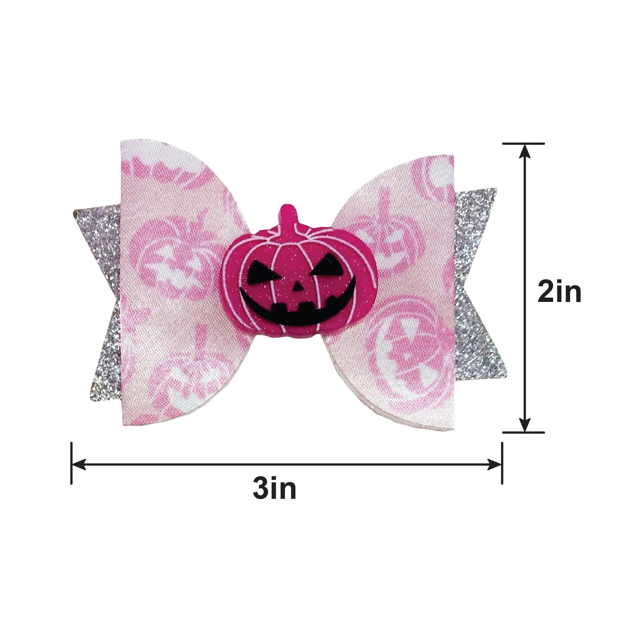 Glitter Breast Cancer Awareness Pink Pumpkin Fabric & Metal Hair Clips, 3in x 2in, 2ct