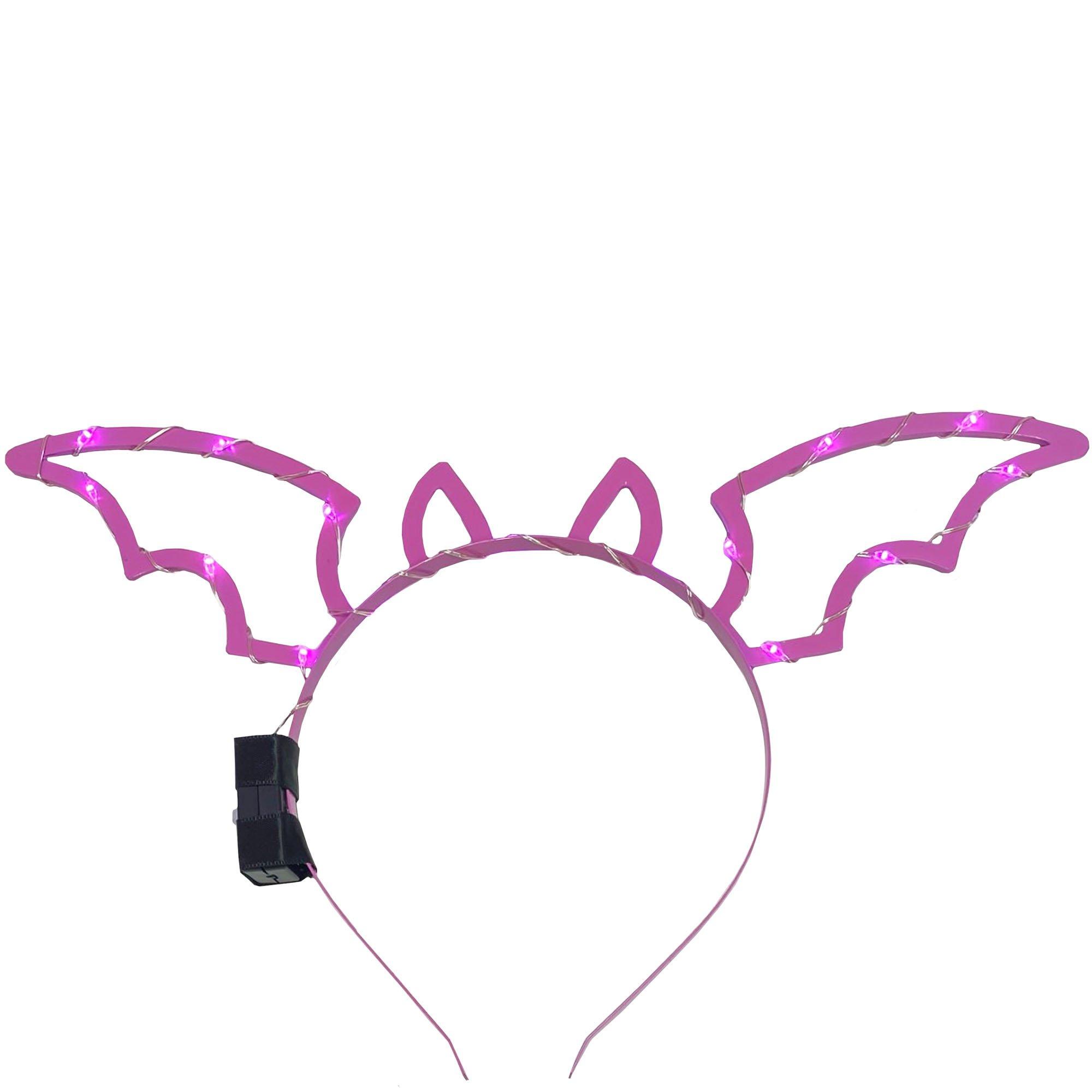 Light-Up Breast Cancer Awareness Pink Bat LED Metal Headband, 11.25in x 6.5in