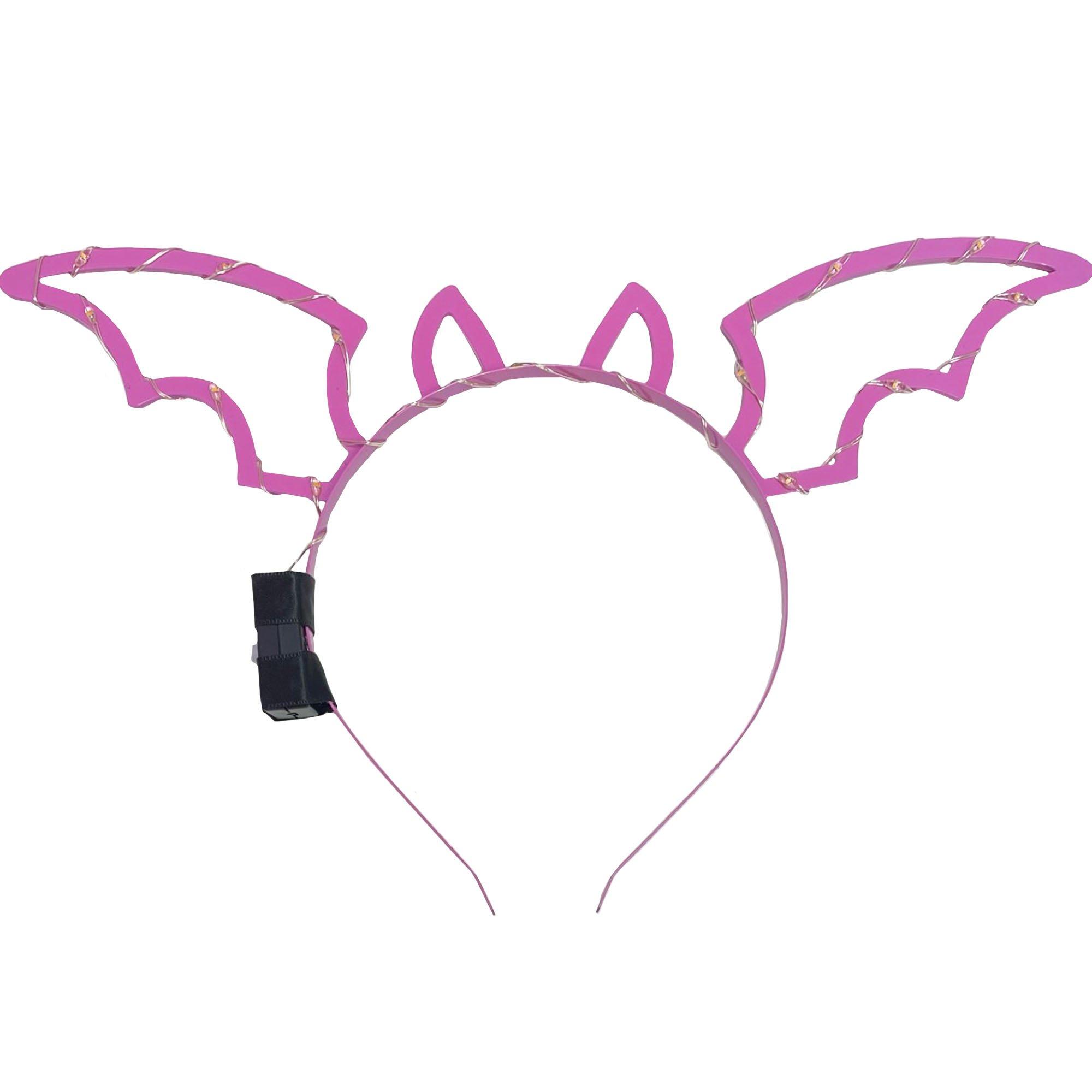 Light-Up Breast Cancer Awareness Pink Bat LED Metal Headband, 11.25in x 6.5in