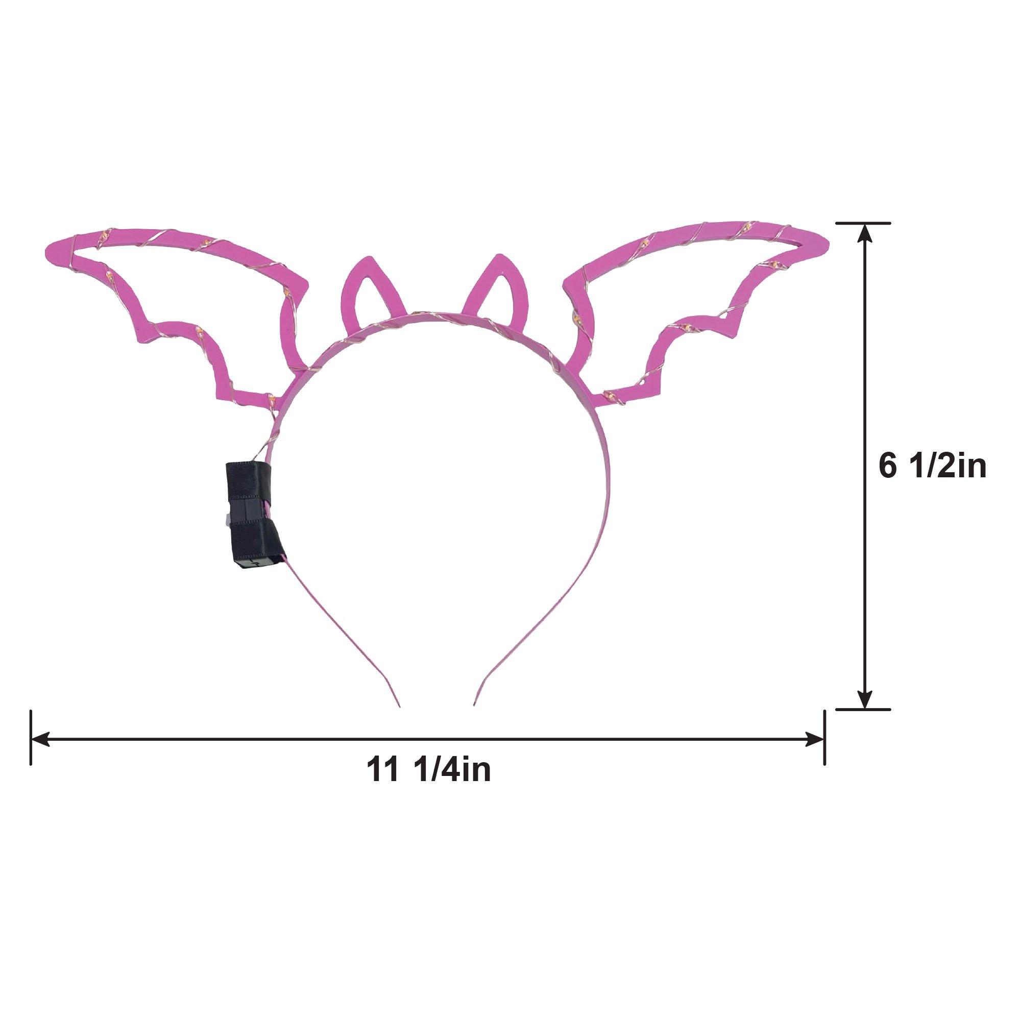 Light-Up Breast Cancer Awareness Pink Bat LED Metal Headband, 11.25in x 6.5in