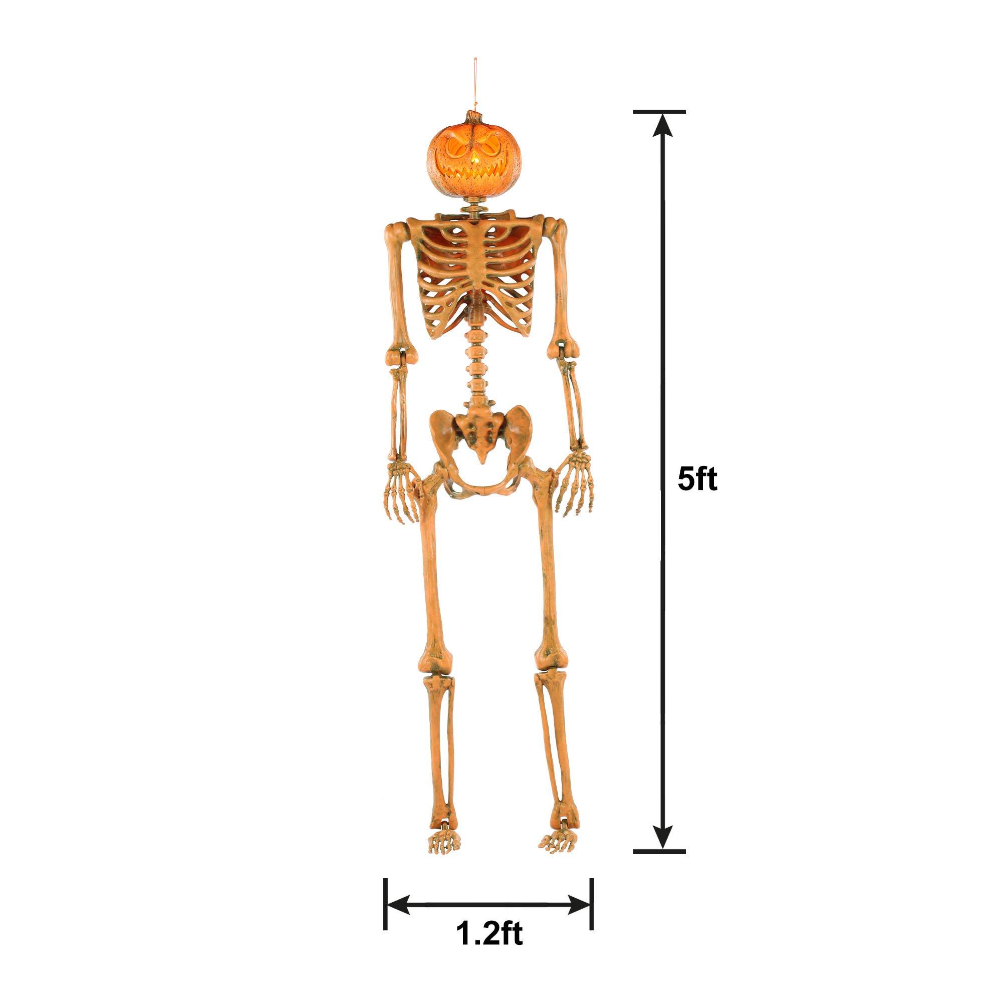 Light-Up Midnight Pumpkin LED Plastic Skeleton, 5ft