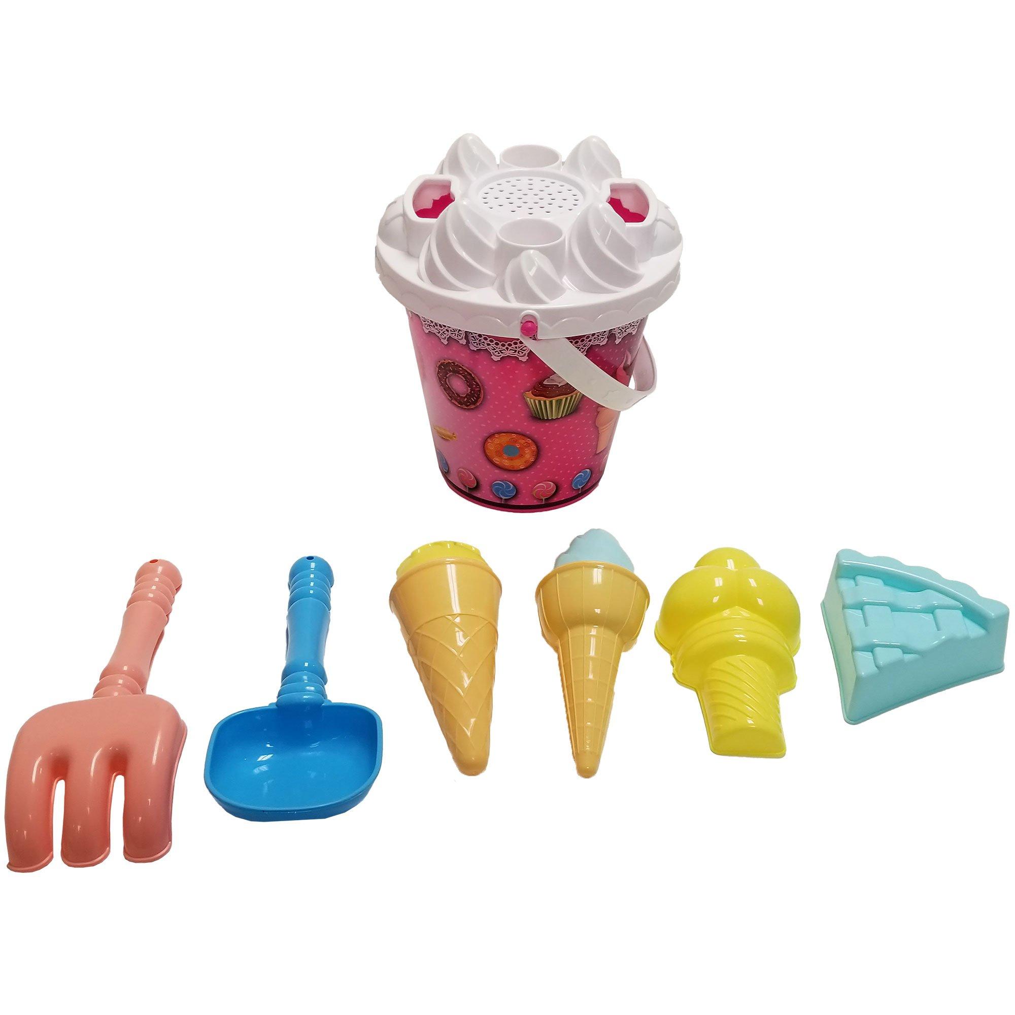 Ice Cream Sand Bucket Plastic Beach Toy Set, 7pc