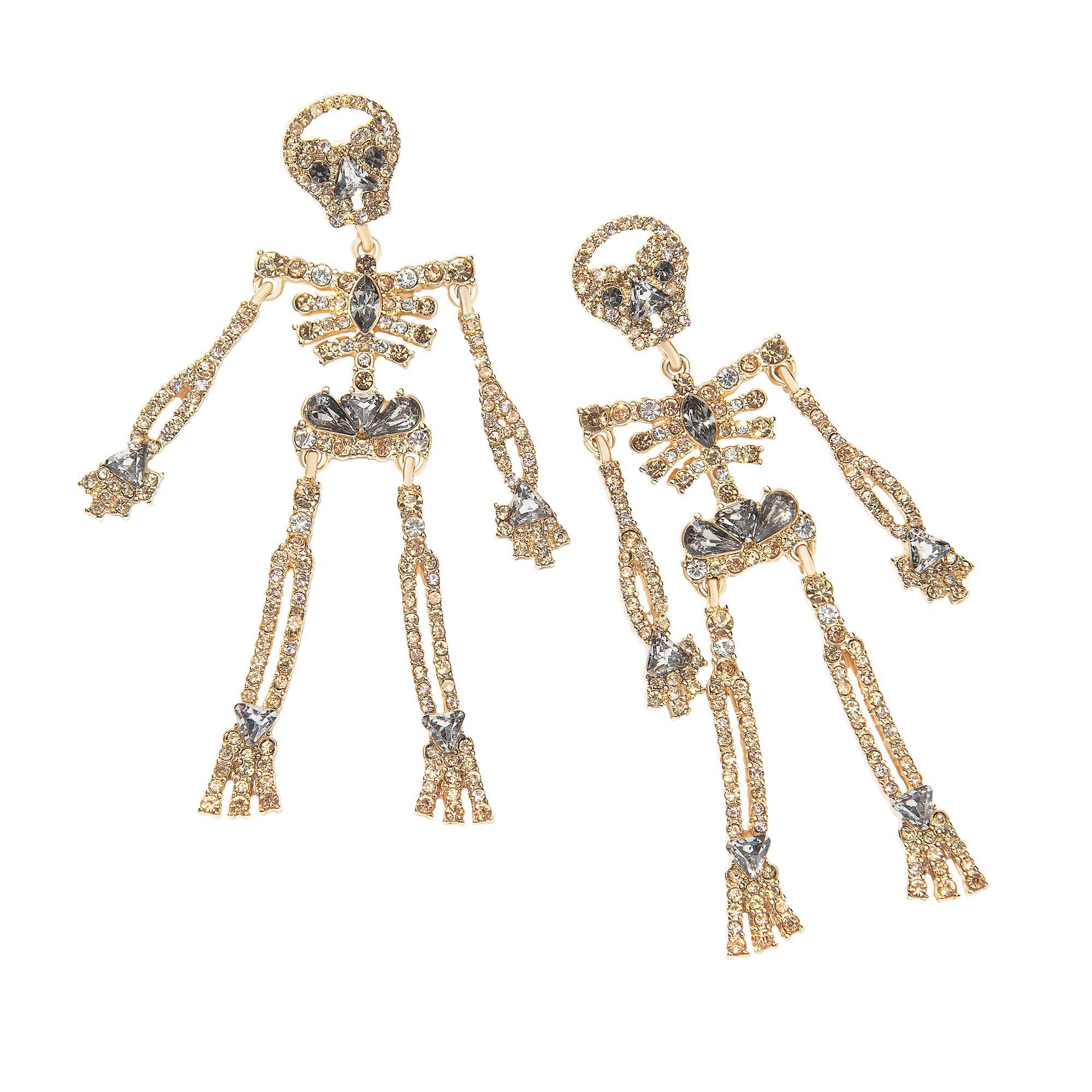 Rhinestone Skeleton Earrings, 2pc