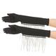 Rhinestone Fringe Black Satin Gloves