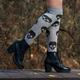 Black & Gray Skull Knee-High Socks