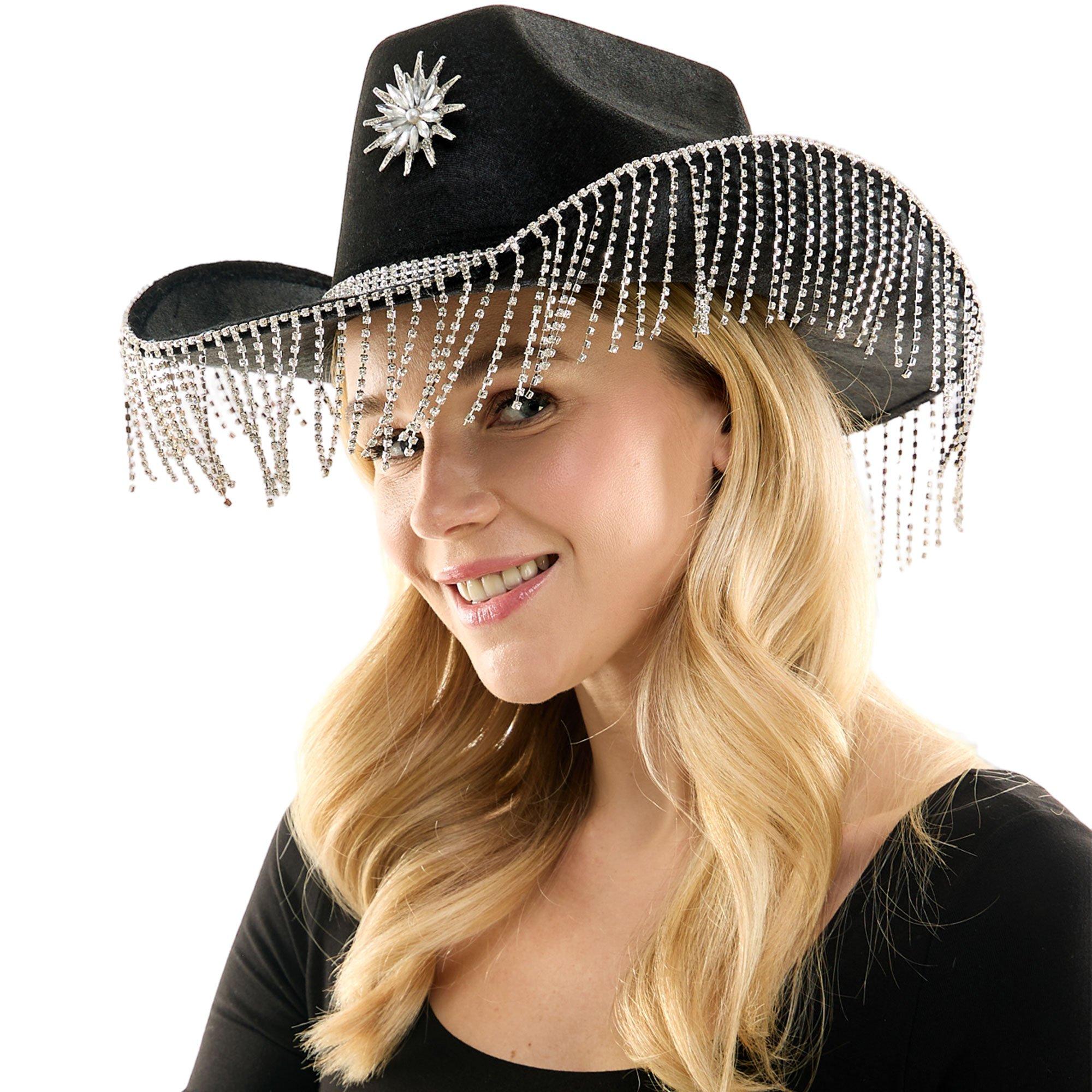 Rhinestone Fringe Black Cowboy Hat