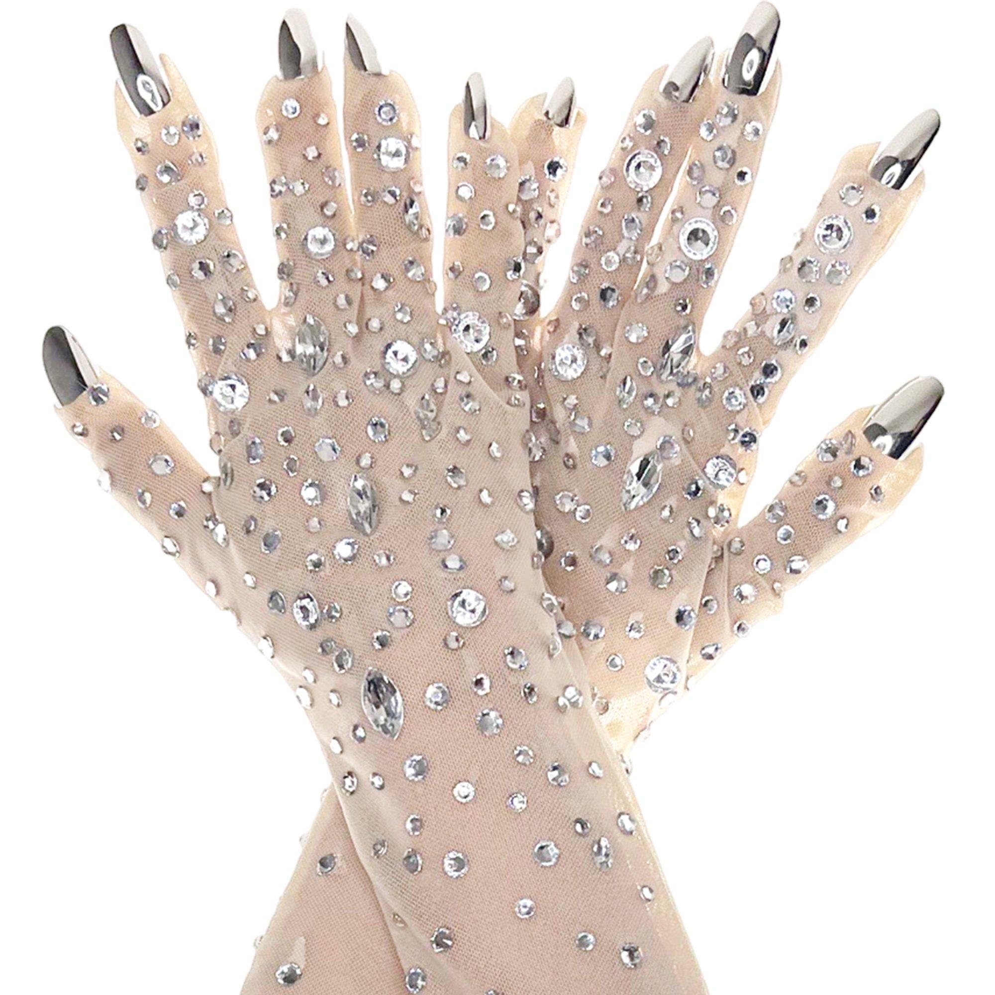 Jeweled Nude Mesh Gloves