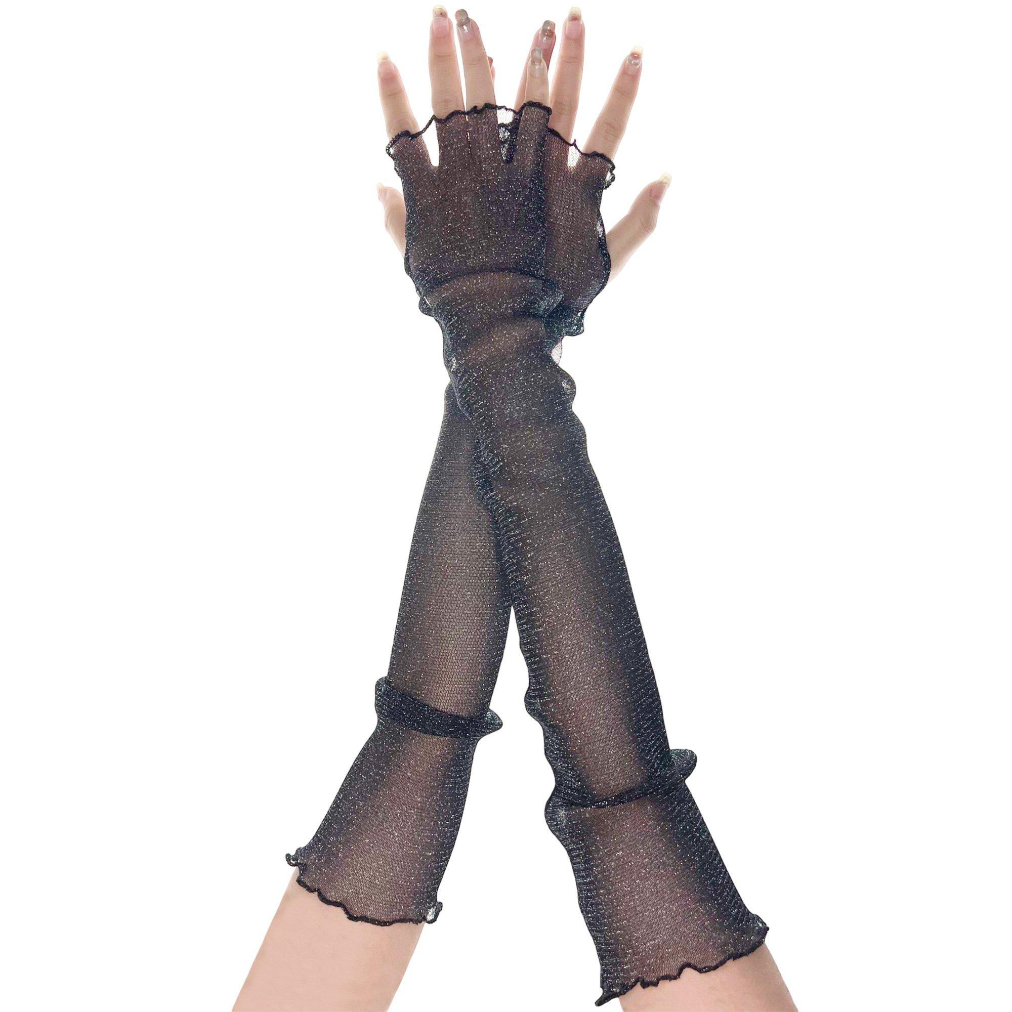 Shimmer Sheer Mesh Fingerless Gloves